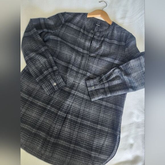 Theory wool popover shirt Orvinio Avalon plaid checkered tunic side pockets - Picture 11 of 15